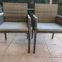 SET GIARDINO SEDIE  RATTAN TAVOLO IN VETRO CUSCINI