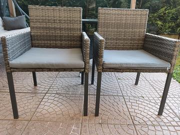 SET GIARDINO SEDIE  RATTAN TAVOLO IN VETRO CUSCINI