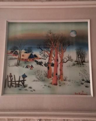 quadro Naif, pittore Ivo Katavic, pittura su vetro