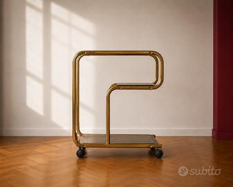Carrello bar vintage in ottone e vetro fumé