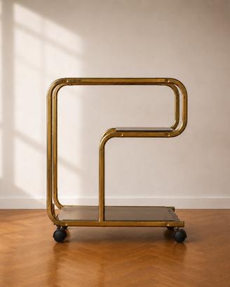 Carrello bar vintage in ottone e vetro fumé