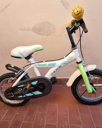 Bici bambino Chicane 12", bianca e verde e rotelle