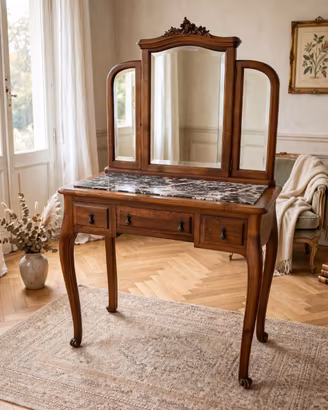Toeletta antica in noce con marmo nero Liberty