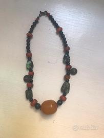 Antica collana indiana corallo turchese argento