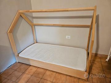 Letto casetta in legno masello 80×160 per bambini