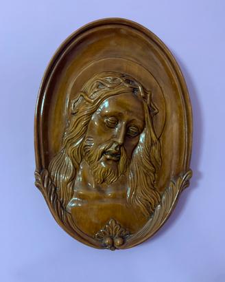Scultura in legno volto di Gesù