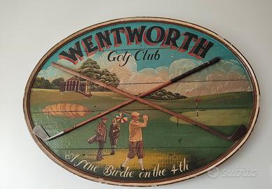 quadro ovale vintage gioco golf in legno 80x110