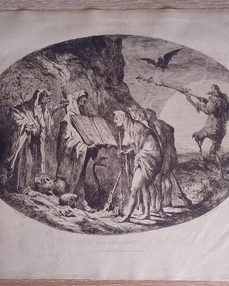 Acquaforte Antica XIX Sec. "Les Sorcières" Streghe