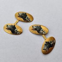 Coppia gemelli vintage oro 18KT con cane smaltato 