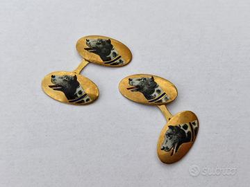 Coppia gemelli vintage oro 18KT con cane smaltato 