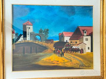 Dipinto paesaggio rurale di G. Piernera 1980