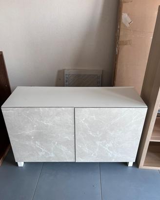 Mobiletto/Credenza moderna bianca ed effetto marmo