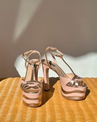 Pinko - sandali rosa con tacco e plateau alti