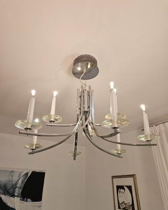 Coppia di lampadari Ideal Lux 8 luci acciaio/vetro
