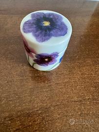 Contenitore porcellana con fiori viola anni 80 nuo