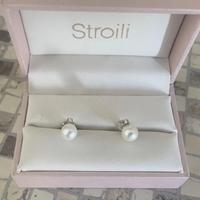 Orecchini in oro bianco, perle e brillantini