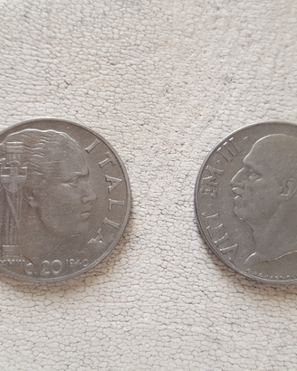 Due monete da 20 centesimi vitt.eman 3°