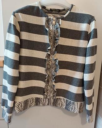 Cardigan cerniera. Grigio, panna e oro -Donna.Tg L