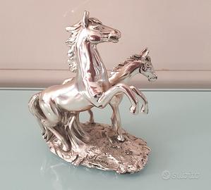 Statua Statuetta Cavalli Imbizzarriti Vintage