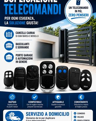 DUPLICAZIONE TELECOMANDI CANCELLI A DOMICILIO