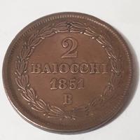 Moneta Antica 2 Baiocchi Vaticano Pio IX 1851