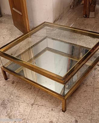 tavolo basso vintage ottone/vetro-espositore