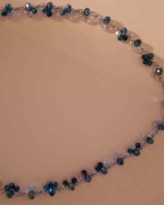 collana uncinetto con perline blu e argenyo