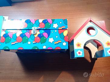 Casetta legno e scatola con scomparti portaoggetti