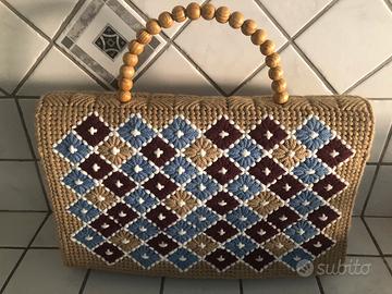 Borsa fatto a mano su rete canvas e cordino di lan