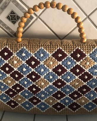 Borsa fatto a mano su rete canvas e cordino di lan