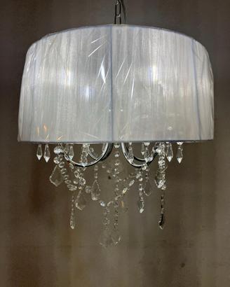 Lampadario paralume bianco/pendagli cristallo