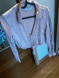 Camicia crop satinata rosa Zara, taglia S