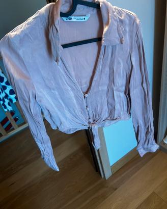 Camicia crop satinata rosa Zara, taglia S