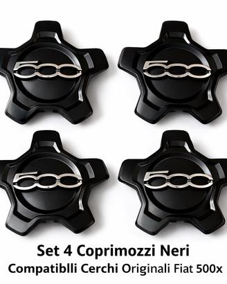 Coprimozzi Fiat 500X nero Set 4 Pezzi Borchie