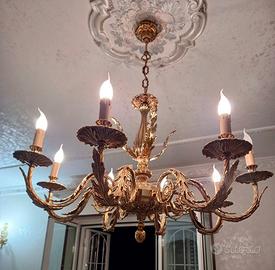 Lampadario 8 luci oro francese