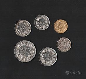 SVIZZERA 6 monete 1949 1992 da 5 cent a 2 franchi