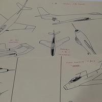 tre fogli vecchi disegni aviazione a inchiostro