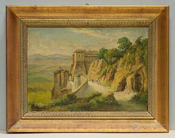 Dipinto antico, 1800, XIX sec, Veduta di Genazzano