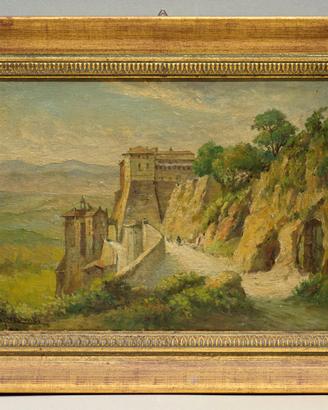 Dipinto antico, 1800, XIX sec, Veduta di Genazzano
