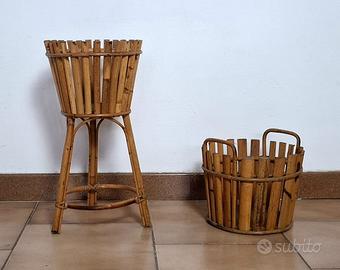 coppia di vasi vintage in bambù 