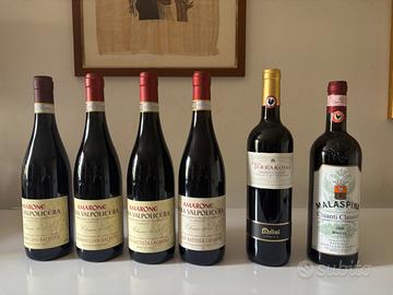 Bottiglie Vino amarone e Chianti