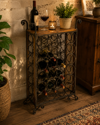 Cantinetta rustica ferro battuto e legno vino