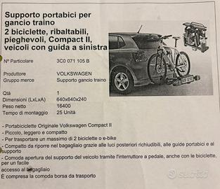PORTA BICI PER GANCIO TRAINO 2 BICI