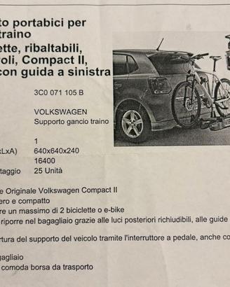 PORTA BICI PER GANCIO TRAINO 2 BICI