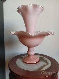 Vaso d’epoca centrotavola in vetro di murano rosa