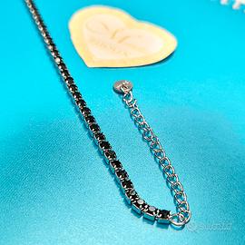 Bracciale Tennis acciaio uomo donna zirconi neri