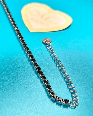 Bracciale Tennis acciaio uomo donna zirconi neri