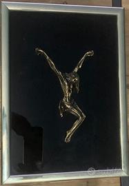 Quadro con  scultura in bronzo e cornice in ottone