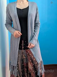 Cardigan Donna Grigio con Frange 