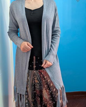 Cardigan Donna Grigio con Frange 